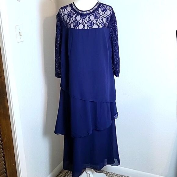 Navy Blue Umbrella Hem Midi-Dress with Lace & Sequined Collar, Size XL, NWOT - Picture 4 of 12